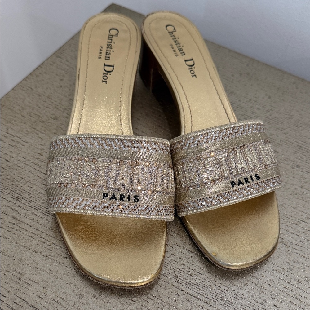 Dior Gold Embellished Women's Mules